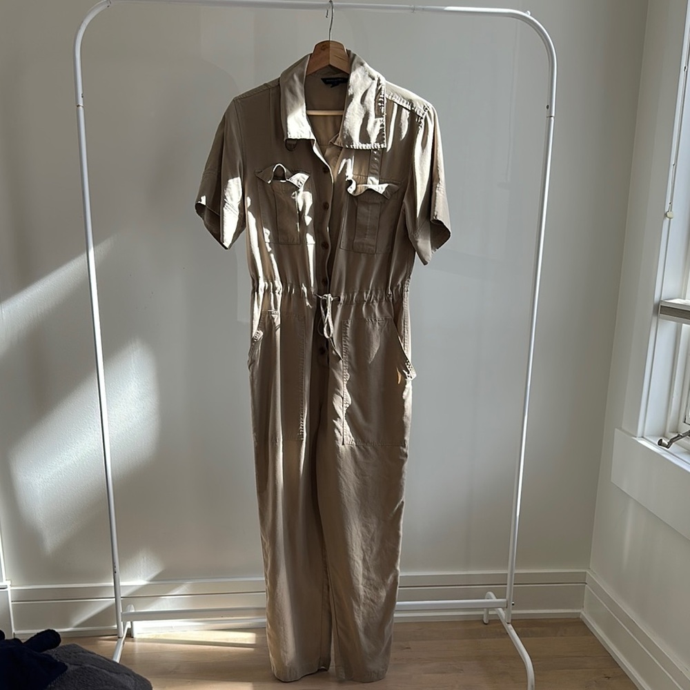 Banana Republic Tan Jumpsuit with Belt and Collar